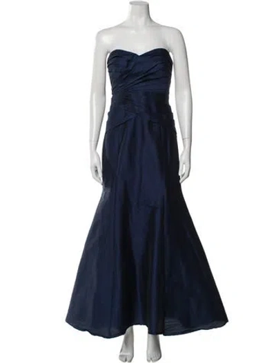 Pre-owned Monique Lhuillier Strapless Midi Length Dress In Blue