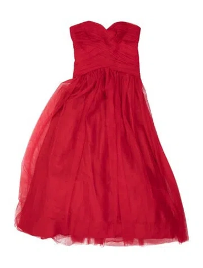 Pre-owned Monique Lhuillier Strapless Midi Length Dress In Red