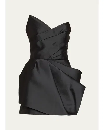 Monique Lhuillier Strapless Pleated Mikado Silk Mini Dress In Multi