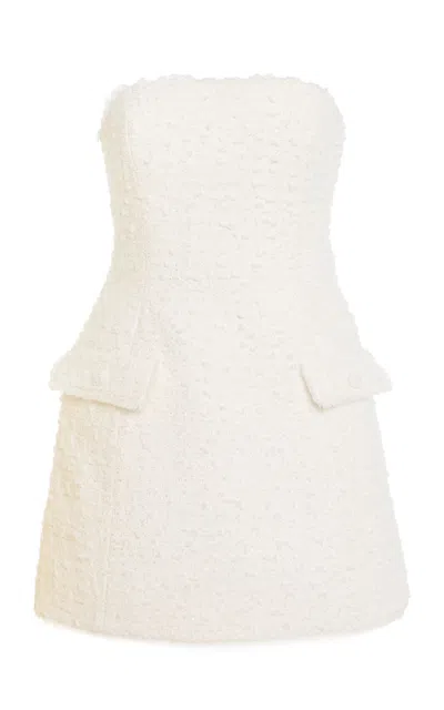 Monique Lhuillier Strapless Sculpted Cotton Blend Mini Dress In Neutral