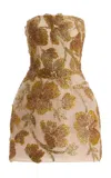 Monique Lhuillier Strapless Sculpted Mini Cocktail Dress In Gold