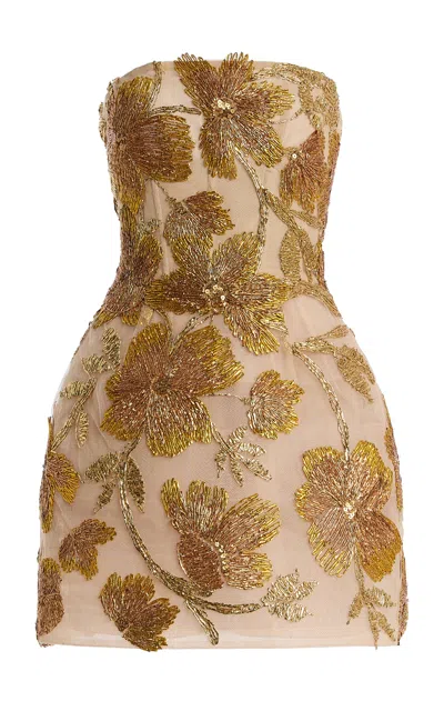Monique Lhuillier Strapless Sculpted Mini Cocktail Dress In Gold
