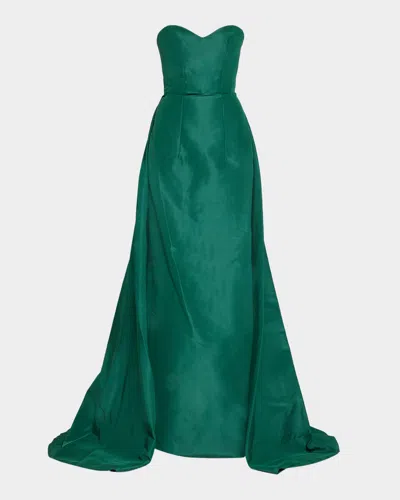 Monique Lhuillier Strapless Silk Faille Overskirt Gown In Green