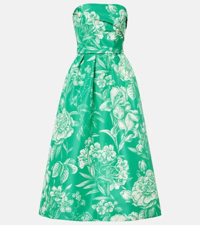 Monique Lhuillier Strapless Silk Gown In Green