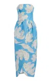 Monique Lhuillier Strapless Tulip Skirted Cocktail Silk Dress In Blue