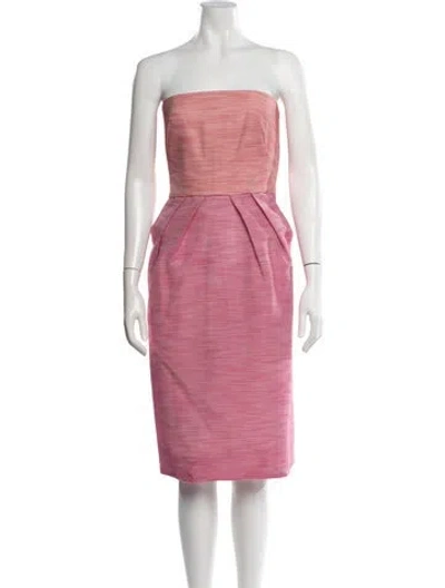Pre-owned Monique Lhuillier Striped Knee-length Dress In Pink