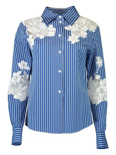 Monique Lhuillier Striped Lace-insert Shirt In Blue