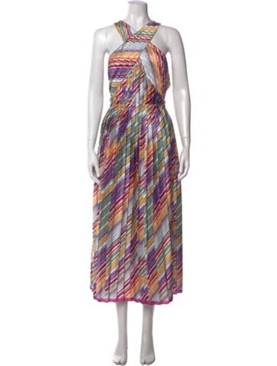 Pre-owned Monique Lhuillier Striped Midi Length Dress In Pink