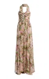 Monique Lhuillier Sweetheart Strapless Silk Pleated Gown With Shawl In Multi