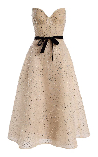 Monique Lhuillier Sweetheart Tea Length Cocktail Dress In Neutral