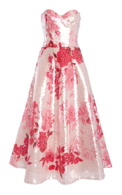 Monique Lhuillier Sweetheart Tea Length Cocktail Dress In Pink