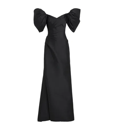 Monique Lhuillier Taffeta Off-the-shoulder Gown In Black