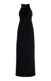 Monique Lhuillier Velvet-trimmed Wool-silk Gown In Black