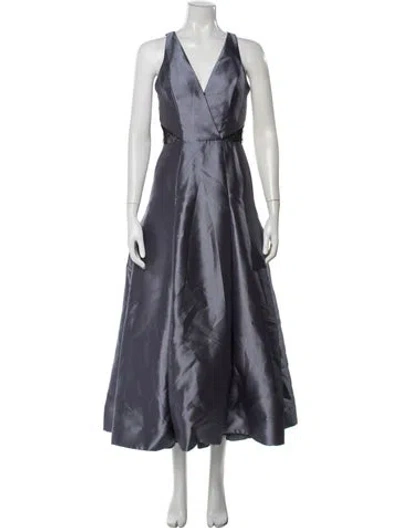 Pre-owned Monique Lhuillier V-neck Long Dress In Black