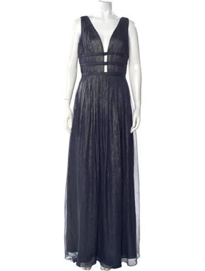 Pre-owned Monique Lhuillier V-neck Long Dress In Blue