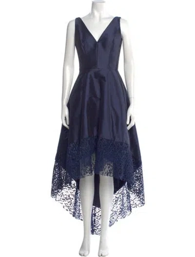 Pre-owned Monique Lhuillier V-neck Long Dress In Blue