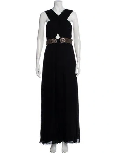 Pre-owned Monique Lhuillier V-neck Long Dress In Blue