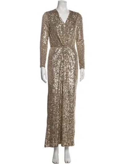Pre-owned Monique Lhuillier V-neck Long Dress In Neutral