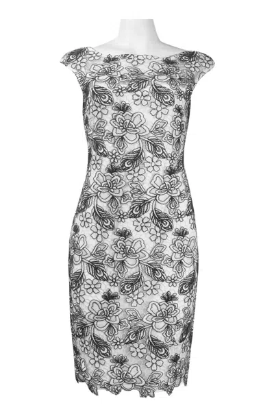Monique Lhuillier Women's Cap Sleeve Embroidered Dress In White/black In Multi