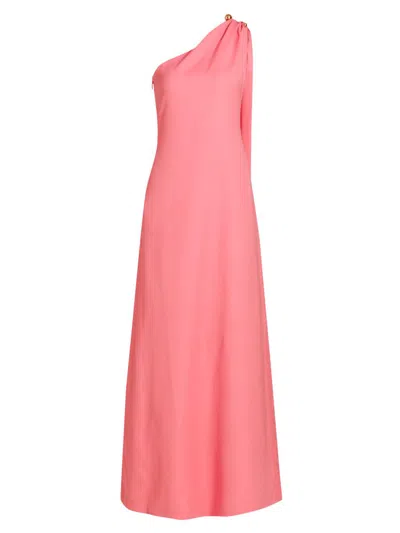 Monique Lhuillier Women's Draped Wool-silk One-shoulder Gown In Pink