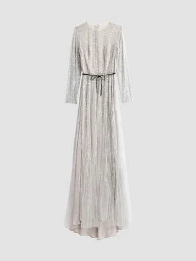 Monique Lhuillier Women's Embroidered Tulle Sheer A-line Gown In Silver Smoke