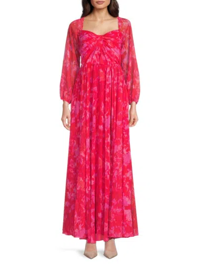 Monique Lhuillier Women's Emery Printed Chiffon Long-sleeve Gown
