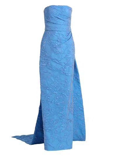 Monique Lhuillier Women's Floral Jacquard Strapless Column Gown In Blue
