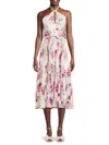 MONIQUE LHUILLIER WOMEN'S FLORAL SATIN HALTER MIDI DRESS