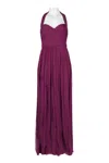 Monique Lhuillier Women's Halter Ruched Bridesmaid Dress In Raisin In Red