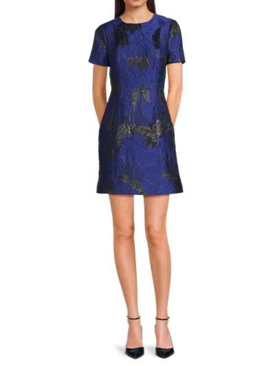 Monique Lhuillier Women's Liana Metallic Floral Jacquard Minidress In Blue