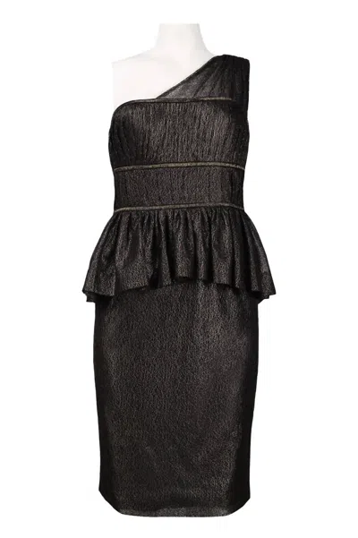 Monique Lhuillier Women's One Shoulder Lace Peplum Dress In Black Gold