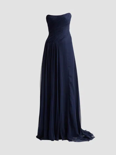 Monique Lhuillier Women's Strapless Silk Draped Gown In Blue