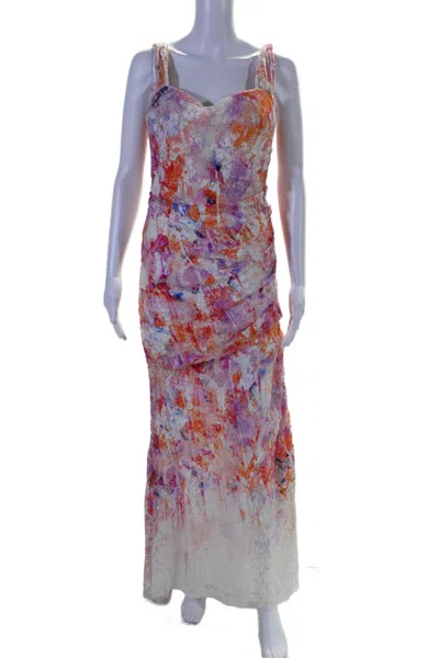 Monique Lhuillier Womens Sleeveless Lace Overlay Gown Multicolored