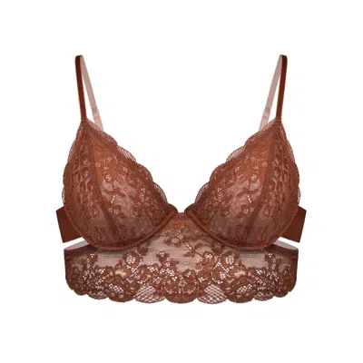 Monique Morin Lingerie Women's Brown Wild Lace Long Line Bra Salted Caramel