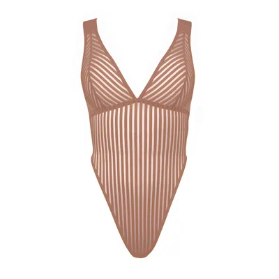 Monique Morin Lingerie Women's Neutrals Vertigo X Back Bodysuit Mushroom In Brown