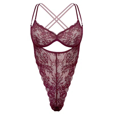 Monique Morin Lingerie Women's Red Rush Ouvert Bodysuit Velvet