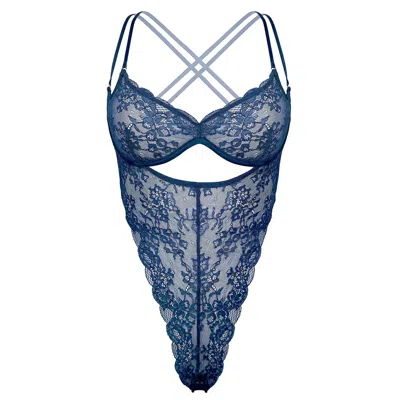 Monique Morin Lingerie Women's Rush Ouvert Bodysuit Dark Denim Blue