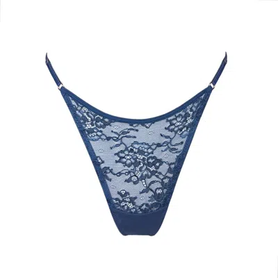 Monique Morin Lingerie Women's Wild Lace Adjustable Thong Dark Denim Blue