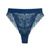 Monique Morin Lingerie Women's Wild Lace Hi Leg Dark Denim Blue In Blue