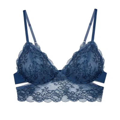 Monique Morin Lingerie Women's Wild Lace Long Line Bra Dark Denim Blue