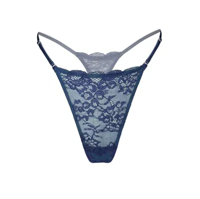 Monique Morin Lingerie Women's Wild Lace Micro-g Thong Dark Denim Blue