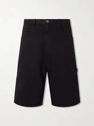 Monitaly Beach Painter Straight-leg Denim Shorts In Black