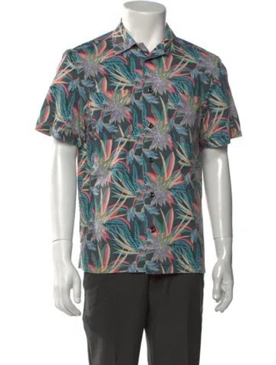 Pre-owned Monitaly Floral Print Short Sleeve Shirt In Blue