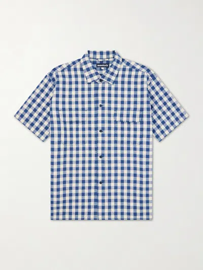 Monitaly Milano Gingham Cotton And Linen-blend Shirt In Blue