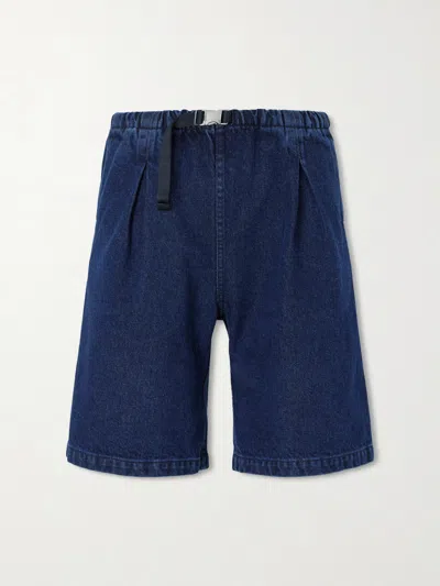 Monitaly Wide-leg Pleated Denim Shorts In Blue