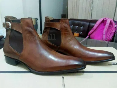 Pre-owned Monk Strap Formal Wear Handmade Men's Leather  High Ankle Stylish Boots-596 In Brown