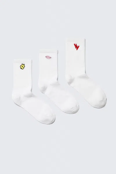 Monki 3-pack Embroidered Socks