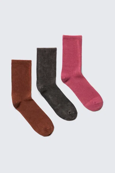 Monki 3-pack Ribbed Washed Crew Socks