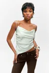 Monki Asymmetric Satin Strap Top In Green