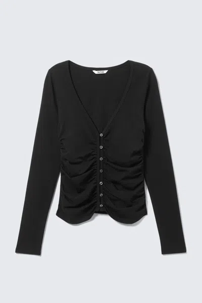 Monki Belle B Ruched V-neck Cardigan In Black